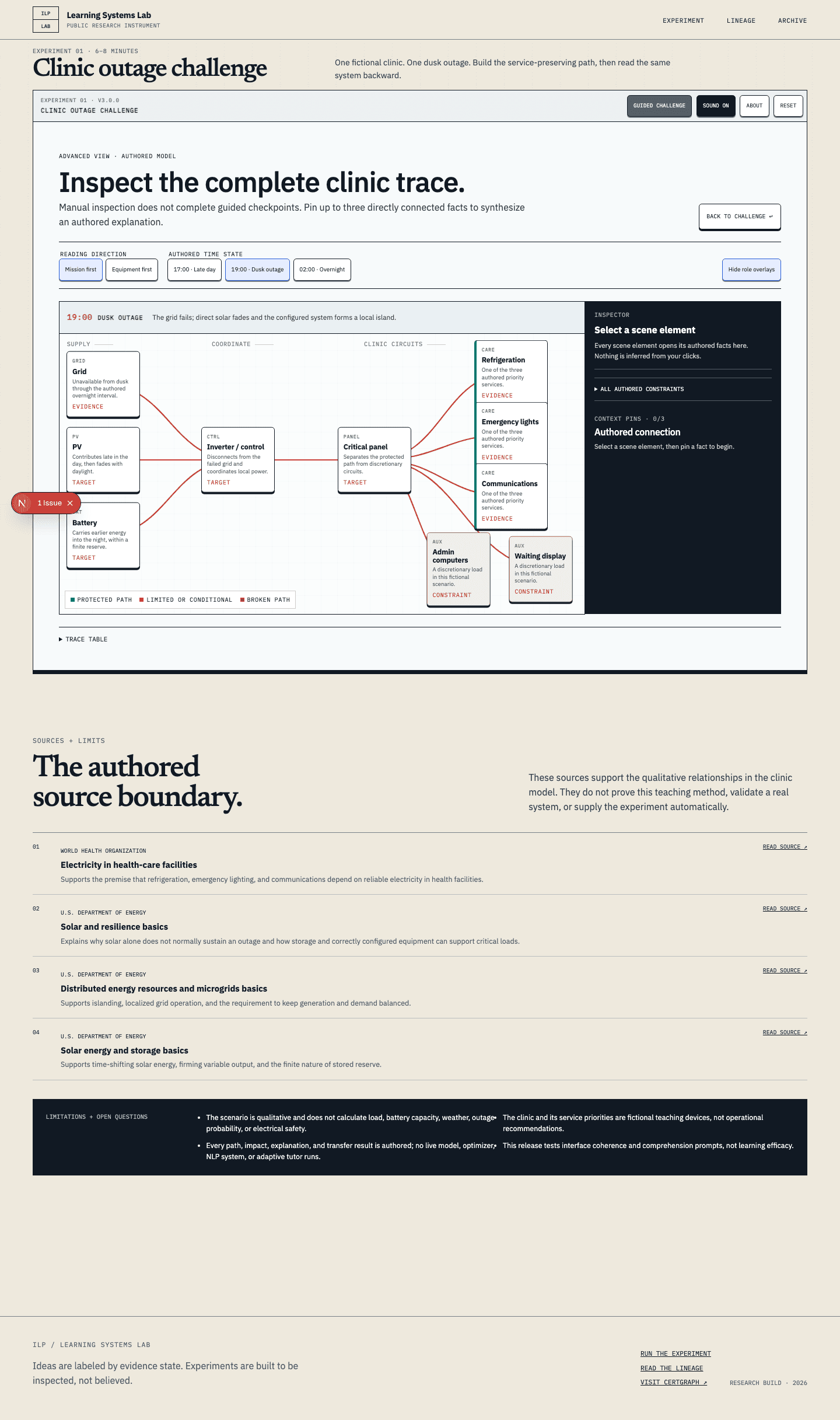 The clinic V3 full-model interface with role overlays and an inspector